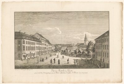 Gezicht op de Hackescher Markt in Berlijn, met de Marienkirche op de achtergrond door Johann Georg Rosenberg