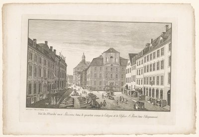 Gezicht op een vismarkt in Keulen met de Sint-Petruskerk door Johann Georg Rosenberg
