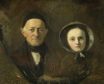 Portret van Johann Joseph Hermann, de schoonvader van de kunstenaar, met zijn kleinkind Ida Schwartze, de oudste dochter van de kunstenaar door Johann Georg Schwartze