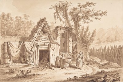 Wasvrouwen voor een huisje, 1769 door Johann Georg Wille