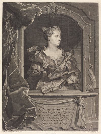 Elizabeth de Gouy, vrouw van Hyacinthe Rigaud door Johann Georg Wille after Hyacinthe Rigaud