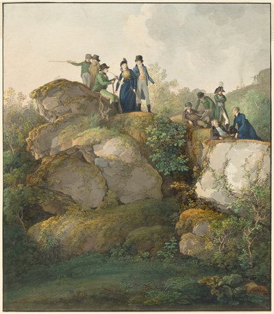 Een koninklijk gezelschap bewondert de zonsondergang op de Hesselberg door Johann Georg von Dillis