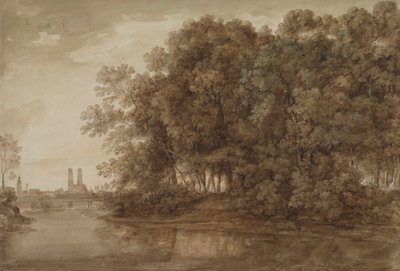 Uitzicht op München vanaf de Praterinsel door Johann Georg von Dillis