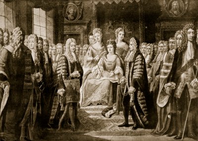 Artikelen van Unie gepresenteerd aan koningin Anne, 1706, illustratie uit 
