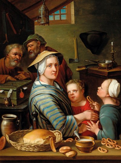 Een keukeninterieur met figuren door Johann Gerlach Lambert
