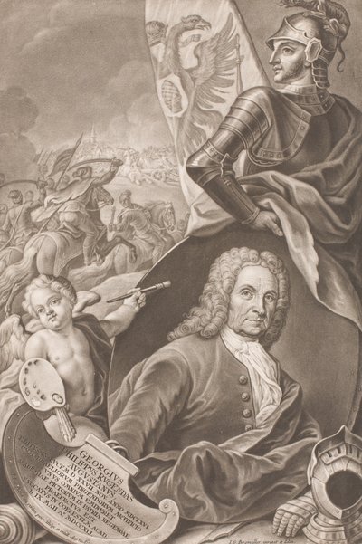 Borstbeeld van de Schilder Georg Philipp Rugendas met Slagveld op de Achtergrond door Johann Gottfried Haid
