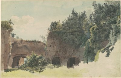 Oude Romeinse ruïnes overwoekerd met bomen en struiken door Johann Gottfried Klinsky