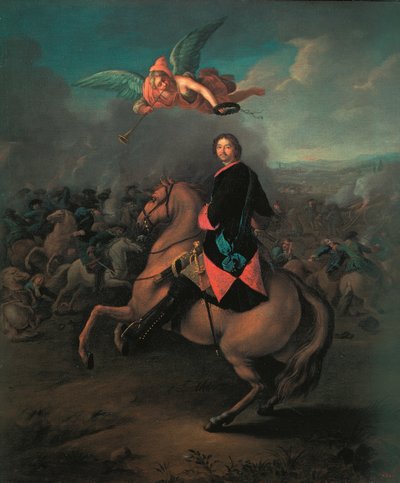 Peter I bij de slag om Poltava, 1710s door Johann Gottfried Tannauer