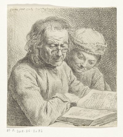 Man en jongen lezen in een boek door Johann Gottlieb Glume