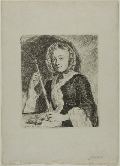 Vrouw met een parasol (Mevrouw Friedrich Christian Glume, schoonzus van de kunstenaar) door Johann Gottlieb Glume