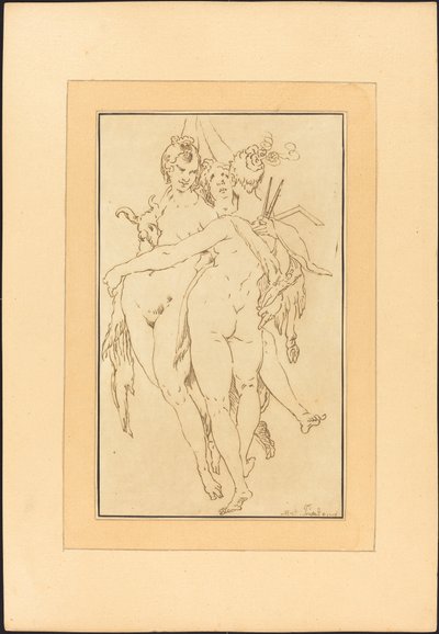 Beeldhouwkunst, schilderkunst, architectuur door Johann Gottlieb Prestel after Bartholomaeus Spranger