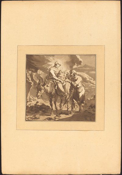 De Vlucht naar Egypte door Johann Gottlieb Prestel after Nicolaes Pietersz Berchem