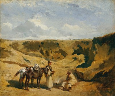 Twee Hongaren met twee paarden in de Puszta door Johann Gualbert Raffalt