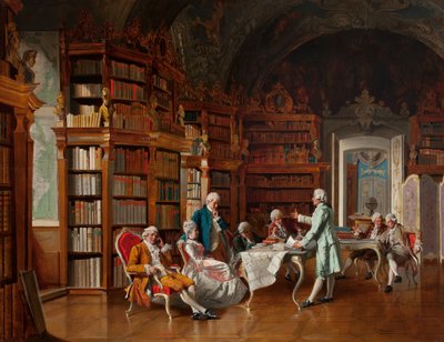 Bibliotheekscène, eind 19e eeuw door Johann Hamza