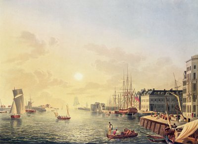 Uitzicht op de haven en haven van Le Havre, begin 19e eeuw door Johann Heinrich (after) Luttringshausen
