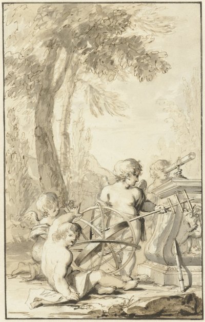 Allegorische voorstelling met spelende kinderen met astronomische instrumenten door Johann Heinrich Keller (II)
