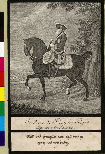 Te paard Frederik II van Pruisen door Johann Heinrich Lips