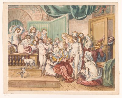 Abdes ontdekt tussen haar ontklede nonnen een jonge man door Johann Heinrich Ramberg (atelier)