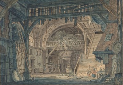 Ontwerp voor een toneelset van een oude Romeinse ruïne die wordt omgebouwd tot een schuur, laat 18e-midden 19e eeuw door Johann Heinrich Ramberg