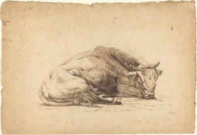 Een Slapende Stier door Johann Heinrich Roos
