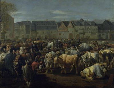 Een veemarkt door Johann Heinrich Roos