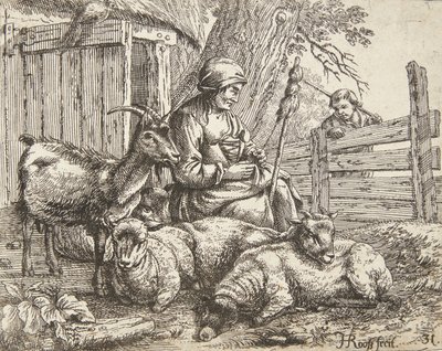 Een spinster door Johann Heinrich Roos