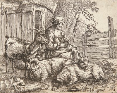 Een spinster door Johann Heinrich Roos