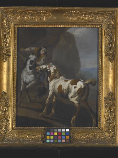 Indiaan temt een paard door Johann Heinrich Roos