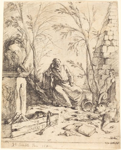 Democritus Mediterend door Johann Heinrich Schönfeld