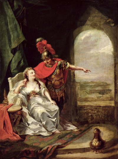 Anthony vertelt Cleopatra over zijn overwinning op de cavalerie van Octavianus, c.1769 (detail) door Johann Heinrich Tischbein