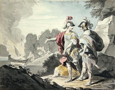 Nestor toont Telemachus het schip door Johann Heinrich Tischbein
