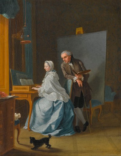 Zelfportret met zijn vrouw Marie Sophie aan het spinet, 1756 door Johann Heinrich Tischbein the Elder