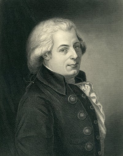 Portret van Wolfgang Amadeus Mozart (1756-91) Oostenrijkse componist, gegraveerd door Lazarus Gottlieb Sichling (1812-63) door Johann Heinrich Wilhelm Tischbein