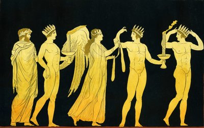De Godin Nike die de Overwinningssjerp toekent aan drie met laurier gekroonde winnaars door Johann Heinrich Wilhelm Tischbein