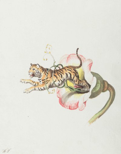 Tijger springt uit een bloemenkroon. Allegorie op bloemzaden, 1817 door Johann Heinrich Wilhelm Tischbein