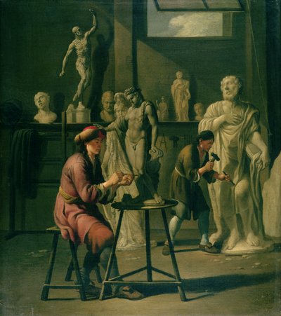 Interieur van een Beeldhouwersatelier door Johann Heiss