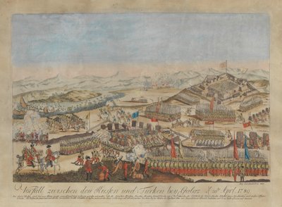 Incident tussen de Russische en Ottomaanse legers bij Galati op 20 april 1789 door Johann Hieronymus Loeschenkohl