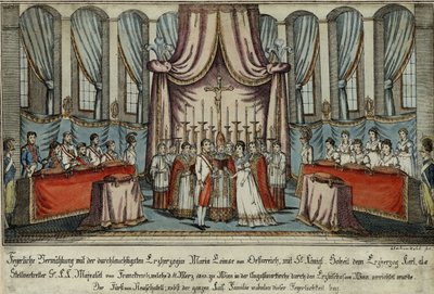 Marie-Louise trouwde met Napoleon bij volmacht in Wenen, met Aartshertog Karel als plaatsvervanger voor Napoleon door Johann Hieronymus Loeschenkohl
