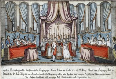 Marie-Louise trouwde met Napoleon bij volmacht in Wenen, met aartshertog Karel als plaatsvervanger voor Napoleon door Johann Hieronymus Loeschenkohl