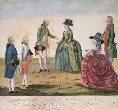 Ontmoeting tussen Jozef II van Duitsland en keizerin Catharina de Grote in Koidak, 18 mei 1787 door Johann Hieronymus Loeschenkohl