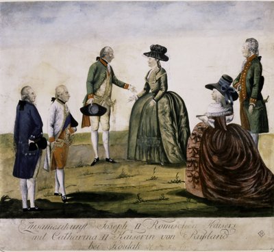 Ontmoeting van Catharina II en Jozef II aan de Dnjepr door Johann Hieronymus Loeschenkohl