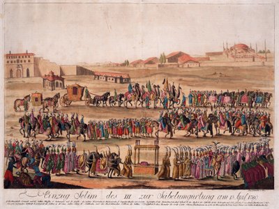 De intocht van Sultan Selim III bij het omgorden van de sabel op 13 april 1789 door Johann Hieronymus Loeschenkohl