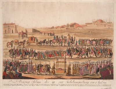 De Intocht van Sultan Selim III bij het Omdoen van de Sabel op 13 april 1789, 1789 door Johann Hieronymus Loeschenkohl