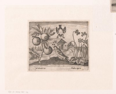 Serie van prenten met bloemen en dieren in een landschap (Landschappen met dieren, planten en bloemen) door Johann Hogenberg
