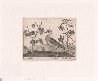 Landschap met reiger en ridderspoor door Johann Hogenberg