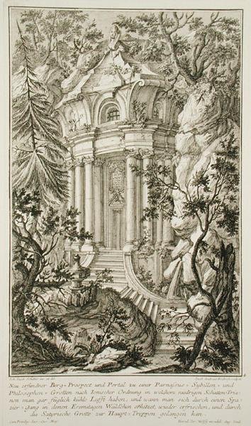 Tempel in een tuin, gegraveerd door Jacob Andreas Fridrich door Johann Jacob (after) Schubler