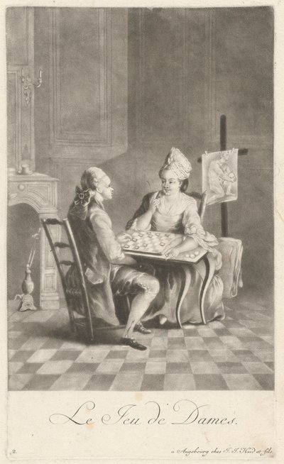 Het Damespel door Johann Jacobus Haid