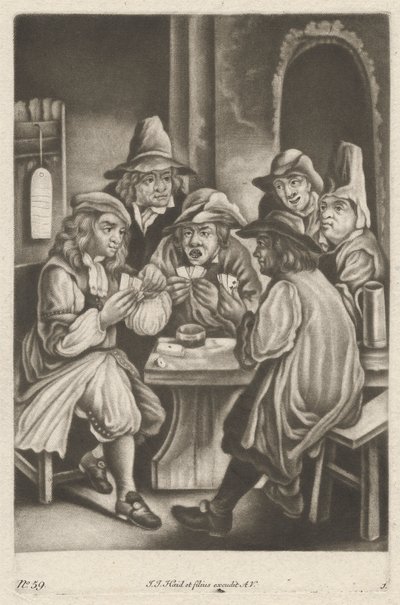 Mannen die kaarten spelen door Johann Jacobus Haid