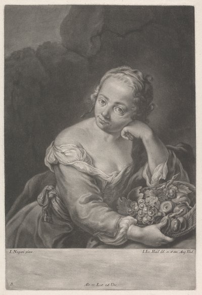 Vrouw met een Mand met Fruit door Johann Jacobus Haid