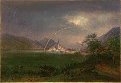 Egern aan de Tegernsee met regenboog door Johann Jakob Dorner der Jüngere